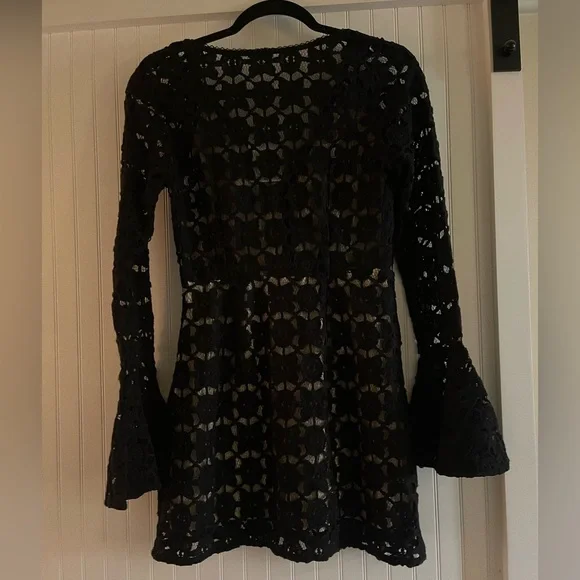 Free People Back to Black Crochet Mini Dress 4 - Picture 2 of 16